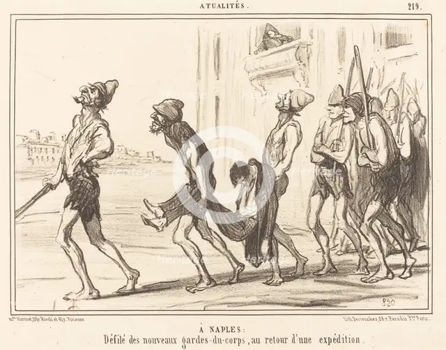 À Naples - Défilé des nouveaux gardes-du-corps, au retour d'une expedition, 1855. Creator: Honore Daumier.