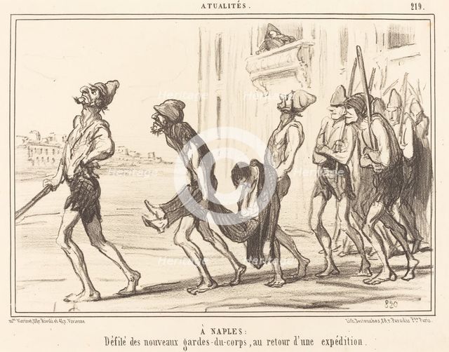 À Naples - Défilé des nouveaux gardes-du-corps, au retour d'une expedition, 1855. Creator: Honore Daumier.