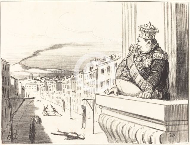 À Naples - Le meilleur des rois continuant à faire régner l'ordre dans ses états, 1851. Creator: Honore Daumier.