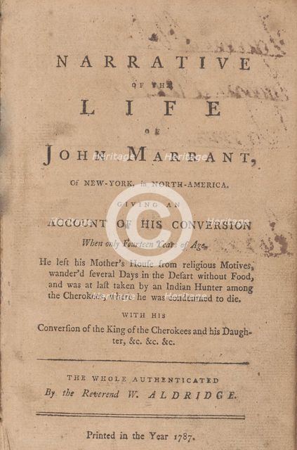 A narrative of the life of John Marrant, of New-York, in North-America: giving an account..., 1787. Creator: Unknown.