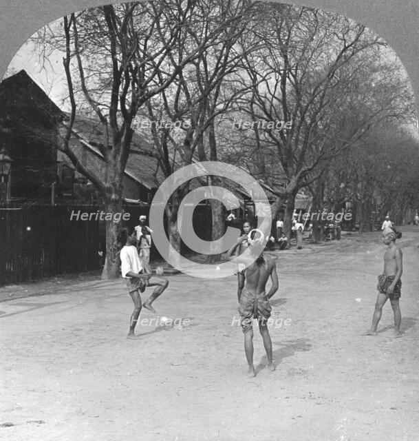 A native ball game in Burma, 1908. Artist: Stereo Travel Co