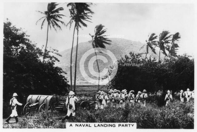A navy landing party, St Kitts, West indies, 1937. Artist: Unknown