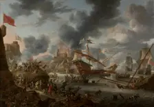 A naval battle between Christians and Turks, 1657