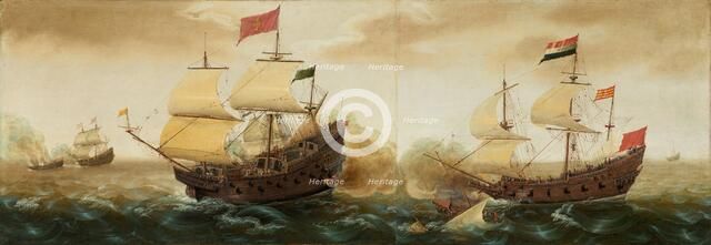 A Naval Encounter between Dutch and Spanish Warships, c. 1618/1620. Creator: Cornelis Verbeeck.
