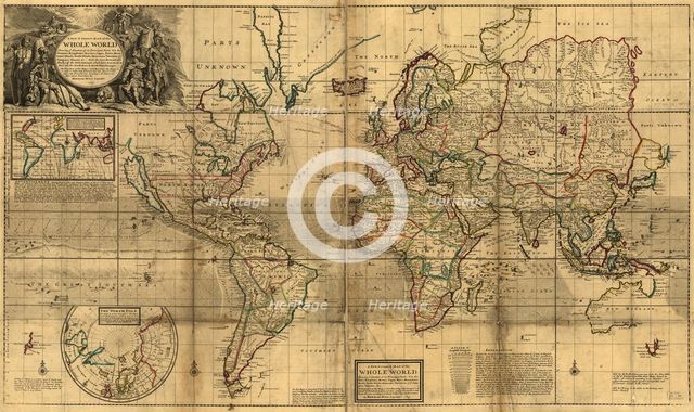 A new & correct map of the whole World, 1719. Creator: Herman Moll.