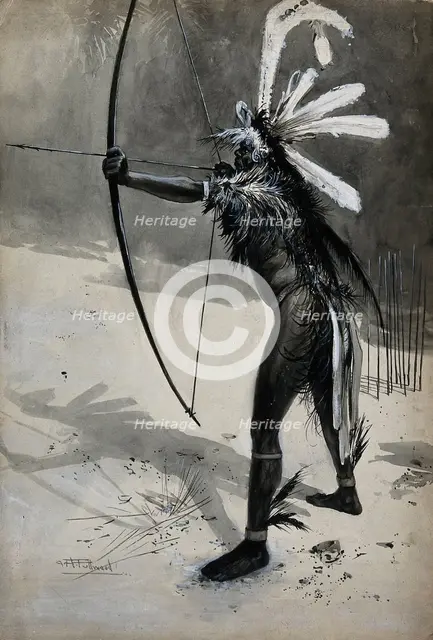 A New Guinea sportsman testing his armour, 1905. Creator: Albert Henry Fullwood.