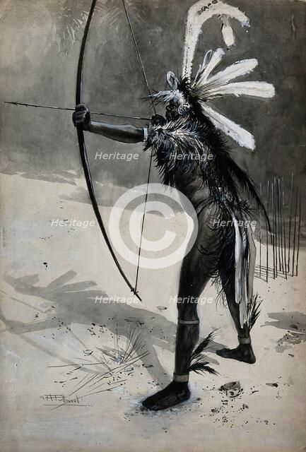 A New Guinea sportsman testing his armour, 1905. Creator: Albert Henry Fullwood.