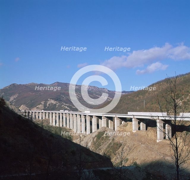A new motorway being built, cutting through the Apennines. Artist: Unknown