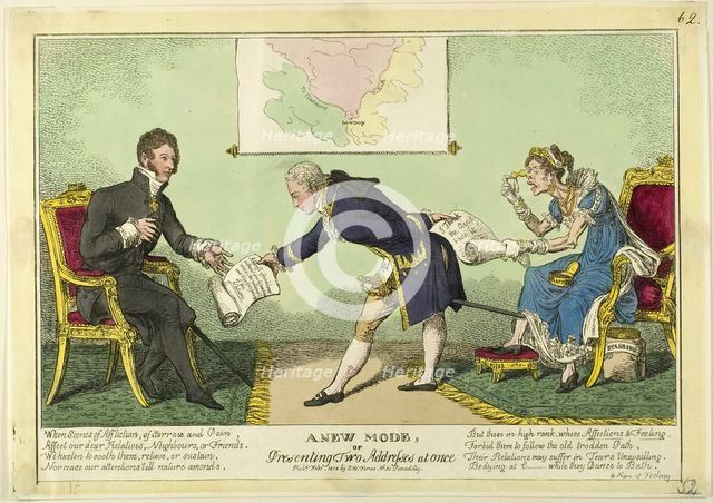 A New Mode of Presenting Two Addresses at Once, published February 1818. Creator: Charles Williams.