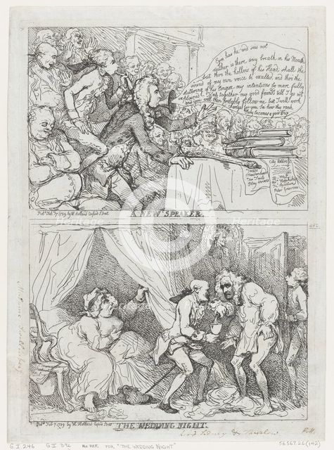 A New Speaker and The Wedding Night, February 7, 1789., February 7, 1789. Creator: Thomas Rowlandson.
