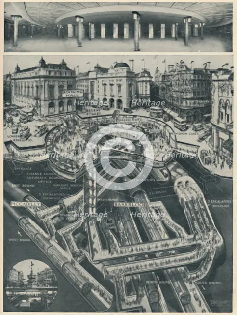 'A New Piccadilly Circus Below The Old As The Gateway to the Tubes', c1935. Artist: D Macpherson.