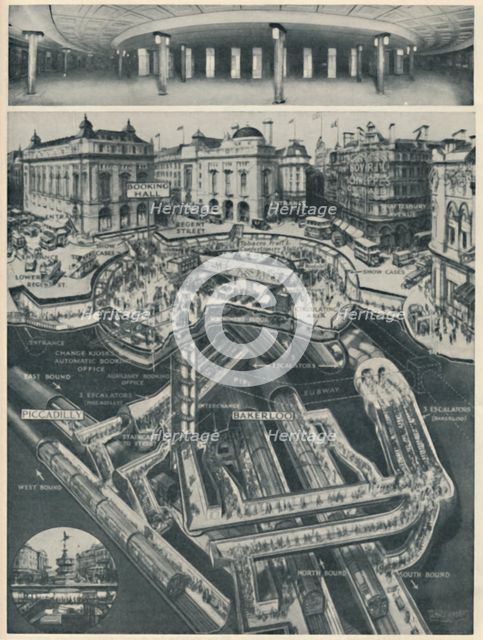 'A New Piccadilly Circus Below The Old As The Gateway to the Tubes', c1935. Artist: D Macpherson.