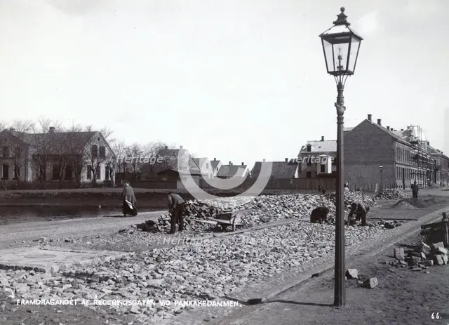 A new road being built, Landskrona, Sweden, 1900. Creator: Borg Mesch.