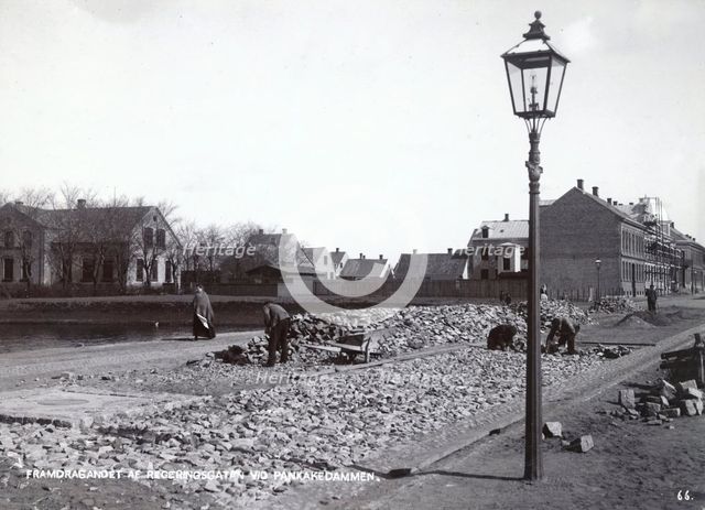 A new road being built, Landskrona, Sweden, 1900. Creator: Borg Mesch.