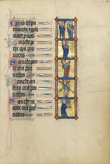 A Nimbed Bishop with a Staff and a Prophet: Saint Peter with a Key: Saint Paul with..., about 1300. Creator: Unknown