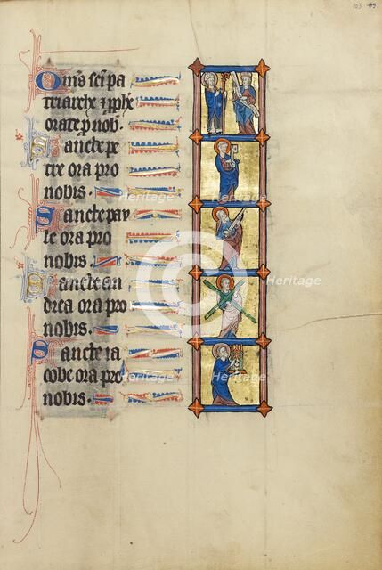 A Nimbed Bishop with a Staff and a Prophet: Saint Peter with a Key: Saint Paul with..., about 1300. Creator: Unknown.