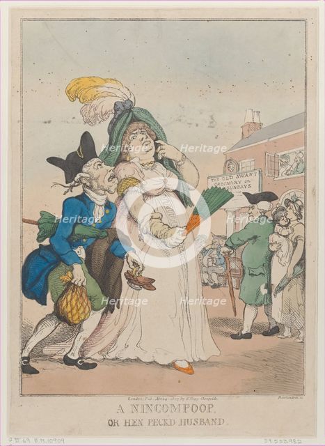 A Nincompoop, or Hen Peck'd Husband, April 24, 1807., April 24, 1807. Creator: Thomas Rowlandson.