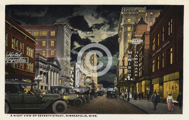 A night view of Seventh Street, Minneapolis, Minnesota, USA, 1915. Artist: Unknown