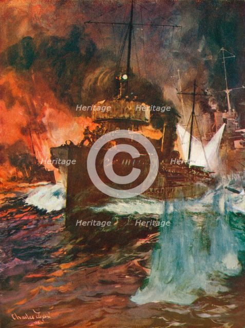 'A Night Attack. Torpedo-Boats at Work', c1918 (1919) Artist: Charles Dixon.