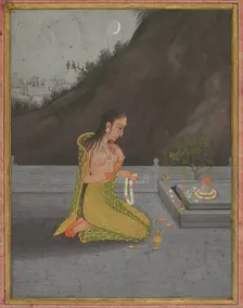 A Night Scene of Shiva Puja, c. 1760-70. Creator: Muhammad Rizavi Hindi (Indian, active mid-1700s), attributed to