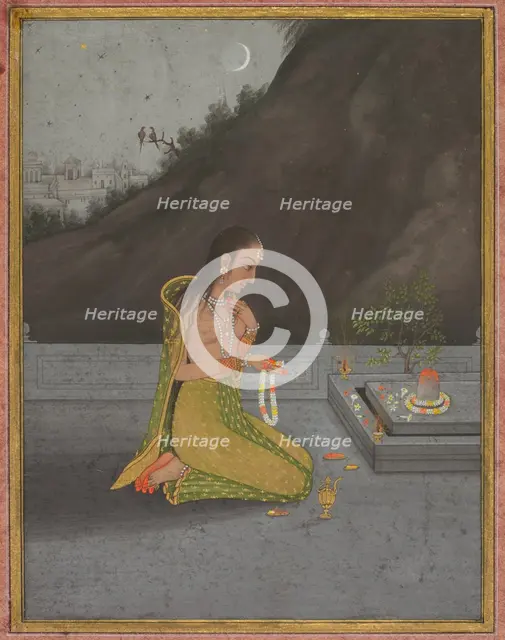 A Night Scene of Shiva Puja, c. 1760-70. Creator: Muhammad Rizavi Hindi (Indian, active mid-1700s), attributed to.