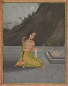 A Night Scene of Shiva Puja, c. 1760-70. Creator: Muhammad Rizavi Hindi (Indian, active mid-1700s), attributed to
