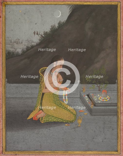 A Night Scene of Shiva Puja, c. 1760-70. Creator: Muhammad Rizavi Hindi (Indian, active mid-1700s), attributed to.