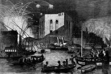 A night scene on the Nile near the mouth of the Cairo canal, during the festival of Gebr..., 1862. Creator: Unknown