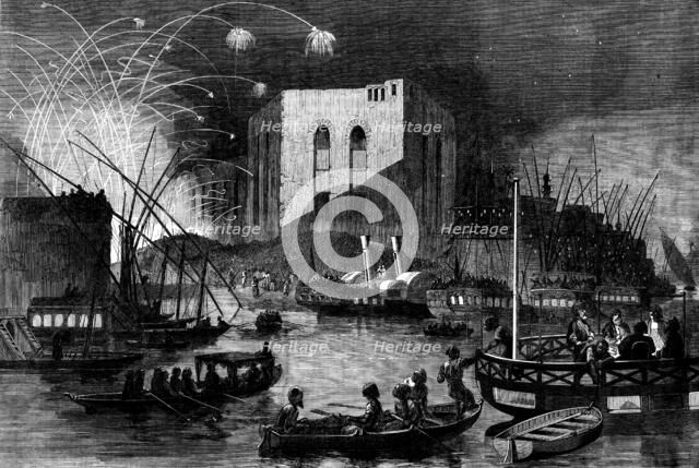 A night scene on the Nile near the mouth of the Cairo canal, during the festival of Gebr..., 1862. Creator: Unknown.
