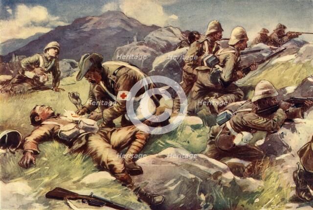 'A Non-Combatant Hero - An Army Doctor at Work in the Firing Line', 1902. Creator: Unknown.
