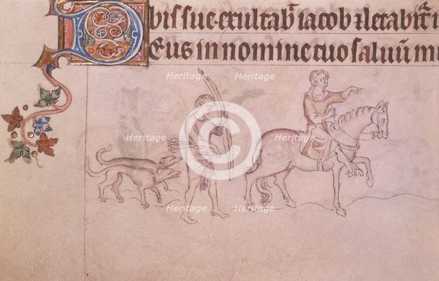 A noble and serf hunting, c1300-c1325. Creator: Unknown.