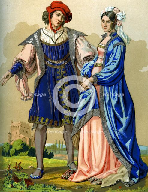 A noble French couple at the end of the 15th century (1849).Artist: Edward May