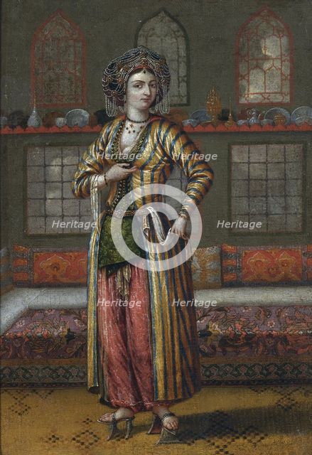A noble lady of Constantinople wearing Hammam shoes. Artist: Vanmour (Van Mour), Jean-Baptiste, (School)  
