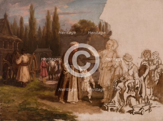 A Nobleman's Family and a Monk, after 1871. Creator: Michal Elwiro Andriolli.
