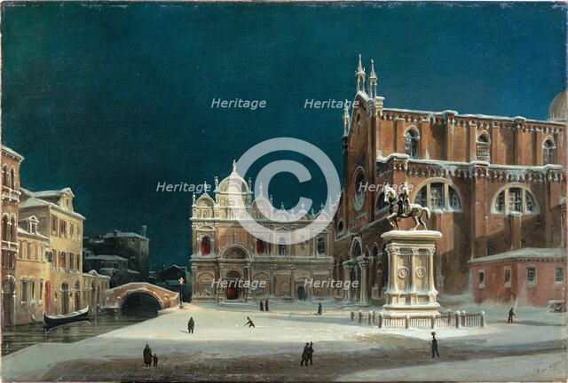 A noctural view of Campo dei Santi Giovanni e Paolo, 1850. Creator: Querena, Luigi (1824-1890).