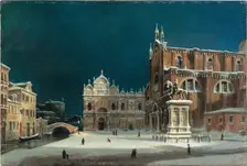 A noctural view of Campo dei Santi Giovanni e Paolo, 1850. Creator: Querena, Luigi (1824-1890)