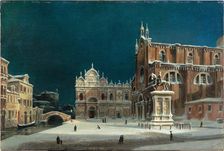 A noctural view of Campo dei Santi Giovanni e Paolo, 1850. Creator: Querena, Luigi (1824-1890)