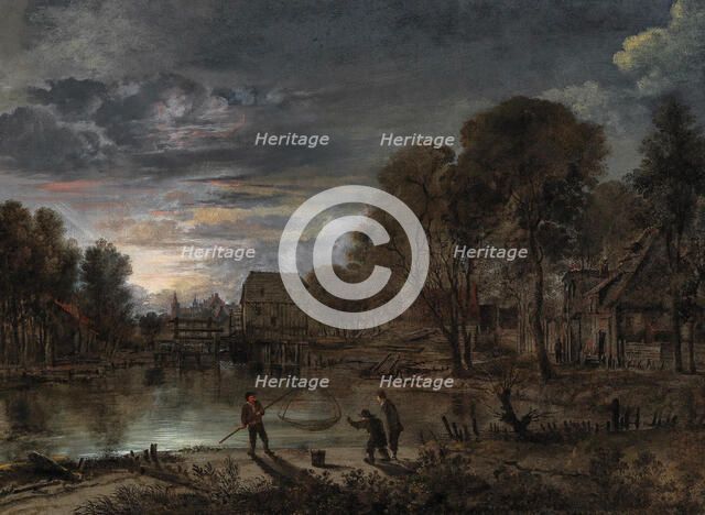 A nocturnal landscape with fishermen. Creator: Neer, Aert, van der (1603-1677).