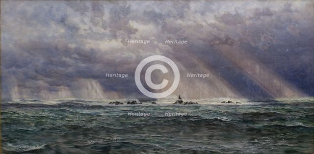 A North West Gale off the Longships Lighthouse, 1873. Creator: John Brett.