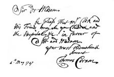 A note from Thomas Coram, the founder of the Foundling Hospital 1747, (1840). Artist: Thomas Coram