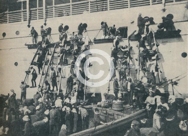 'A Novel Method of Coaling at the port of Yokohama', 1936. Artist: Unknown.