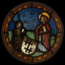 A Nun Kneeling before Saint John the Evangelist, Germany, c. 1500. Creator: Unknown