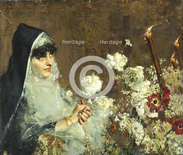 A nun in prayer. Creator: Postiglione, Salvatore (1861-1906).