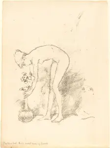 A Nude Model Arranging Flowers, c. 1892. Creator: James Abbott McNeill Whistler