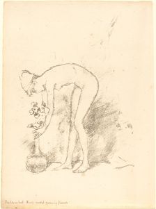 A Nude Model Arranging Flowers, c. 1892. Creator: James Abbott McNeill Whistler