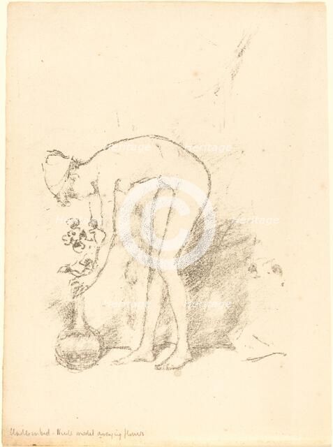 A Nude Model Arranging Flowers, c. 1892. Creator: James Abbott McNeill Whistler.