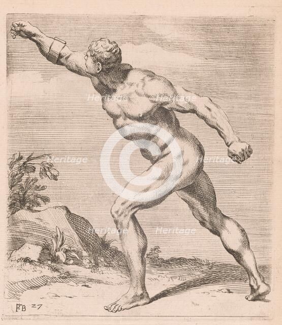 A Nude Fighting Man, side view, turned to left [plate 27], 1638. Creator: François Perrier.