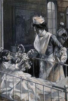 A nurse checking on a playful child, 1904. Creator: John E Sutcliffe