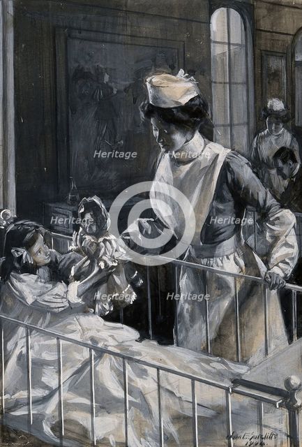 A nurse checking on a playful child, 1904. Creator: John E Sutcliffe.
