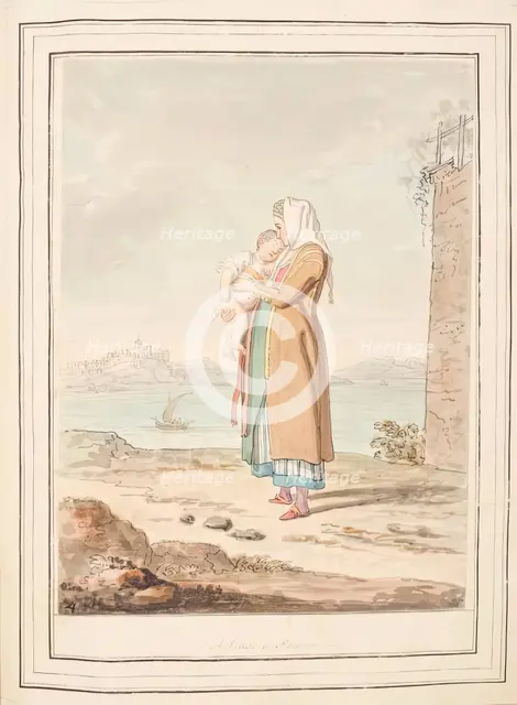 A Nurse of Procida, leaf from 'A Collection of Dresses by David Allan Mostly from Nature', 1776. Creator: David Allan.